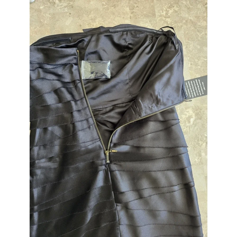 Bebe Bandage Black Elegant Satin Cocktail Mini Dress Womens Medium Strapless NWT